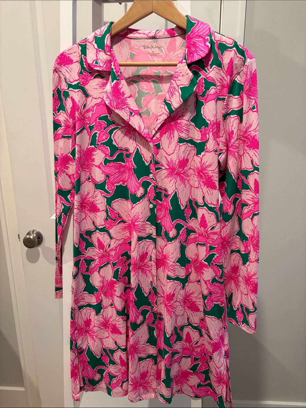 Lilly Pulitzer Pink & Green Floral Button-Front Nightshirt